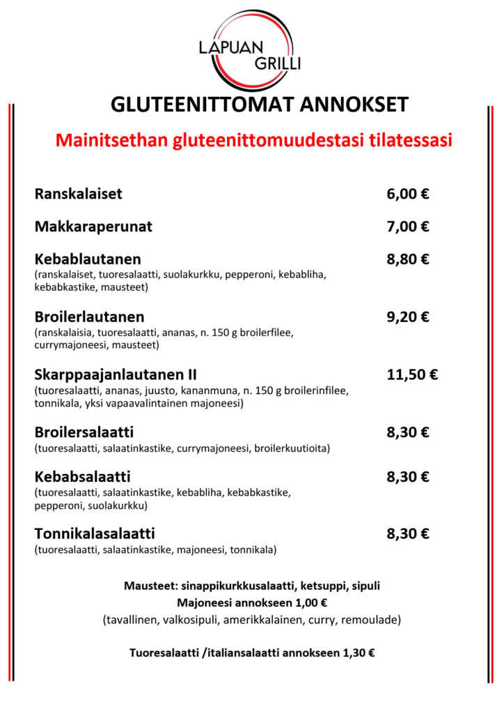 Gluteenittomat annokset